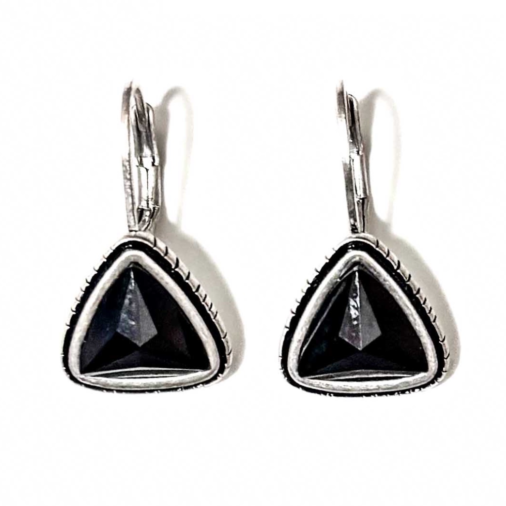 New - The Sak - Boho Silver And Black Onyx Triangle Drop Earrings 24$